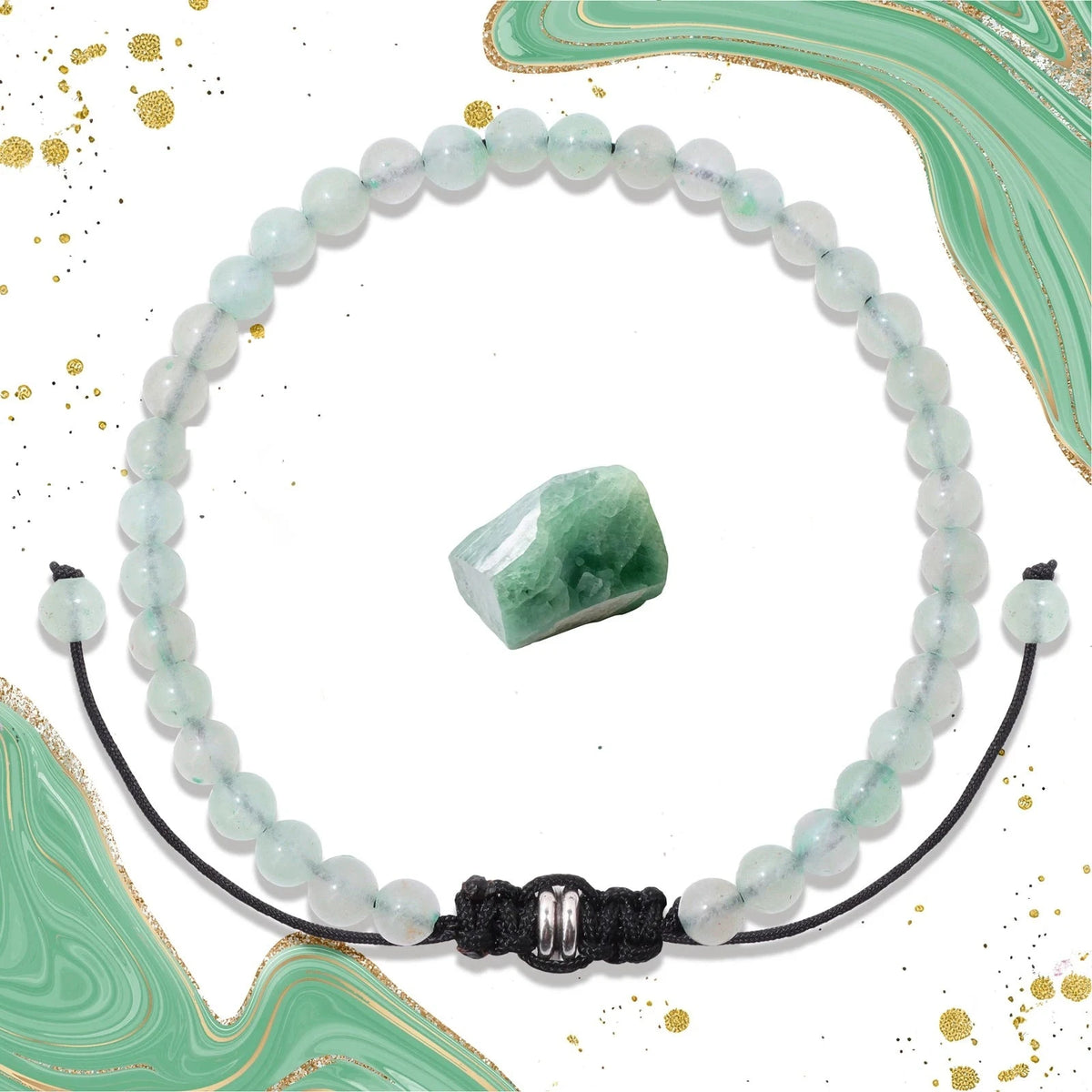 Bracelet Cordon Tressé Réglable – Perles de Pierre Naturelle au Choix 4, 6 ou 8 mm, avec Carte