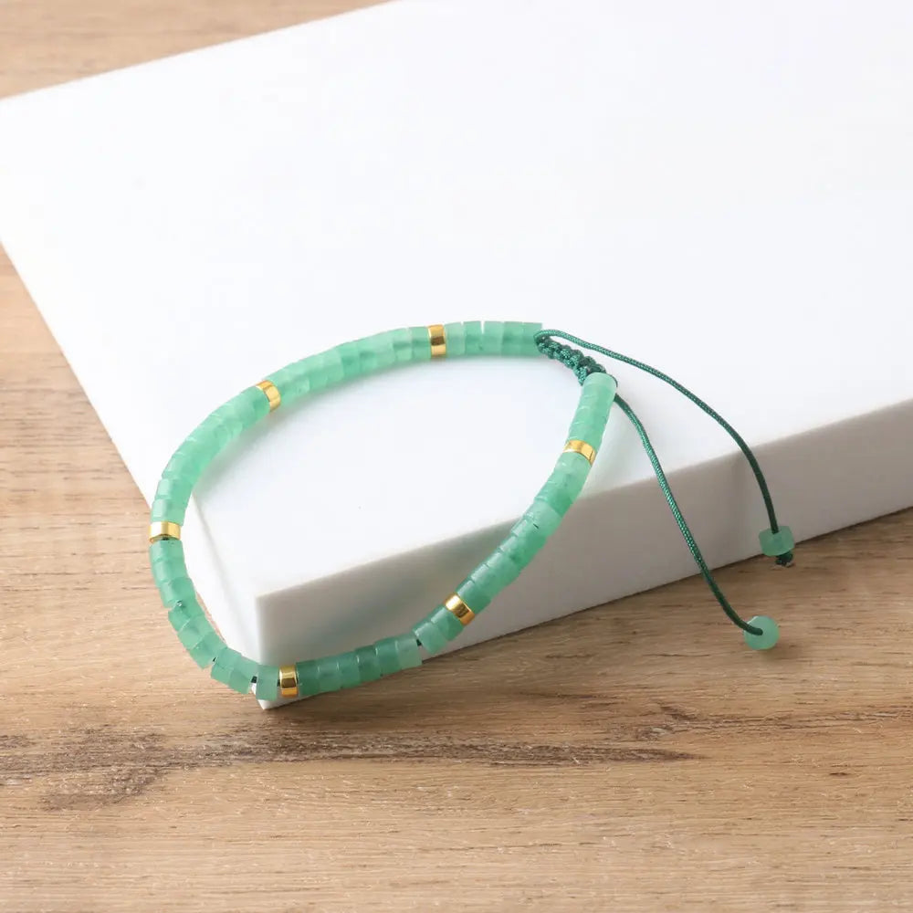 Bracelet Aventurine Verte – Perles Naturelles, Réglable, Minimaliste, Porte-Bonheur