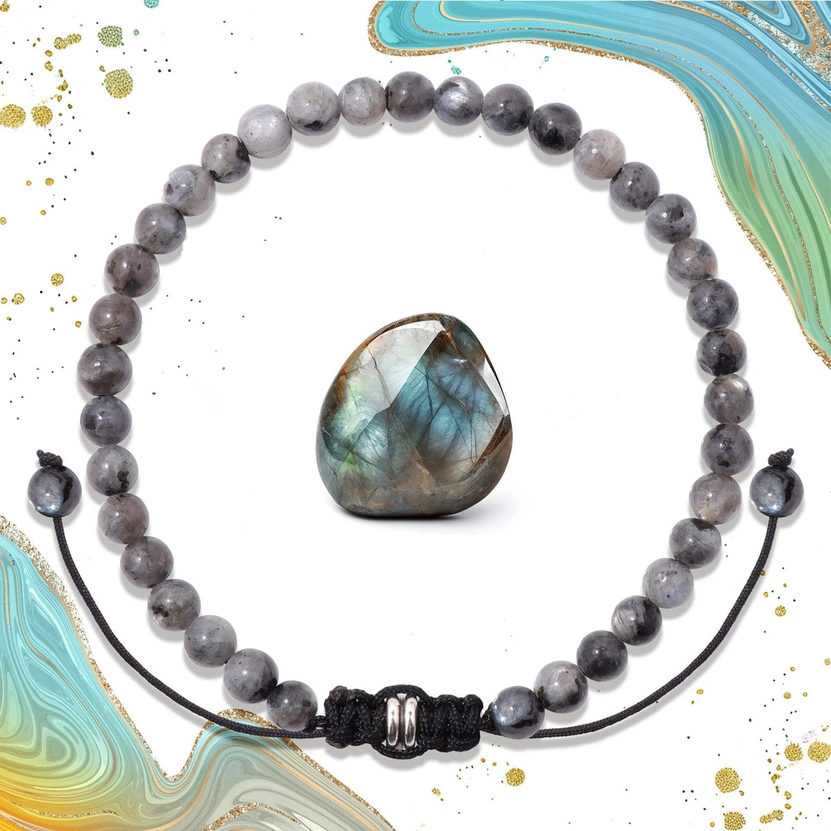 Bracelet Cordon Tressé Réglable – Perles de Pierre Naturelle au Choix 4, 6 ou 8 mm, avec Carte