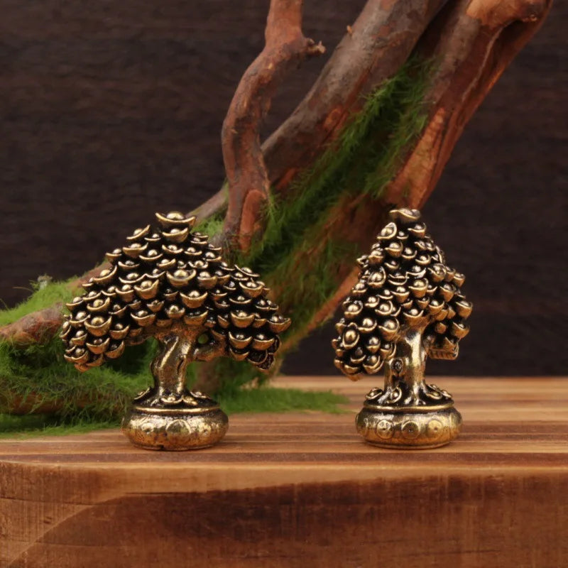 Arbre de Richesse Miniature en Laiton – Figurine Feng Shui Porte-Bonheur 3,5 cm