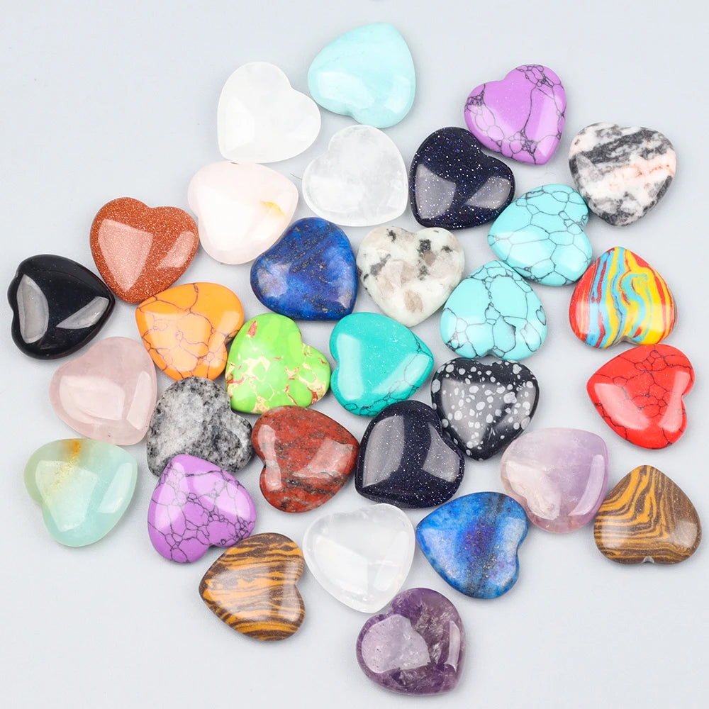 Cœurs en Pierres Naturelles 20 mm – Lot de 10, 20, 30 ou 50, Assortiment Multicolore