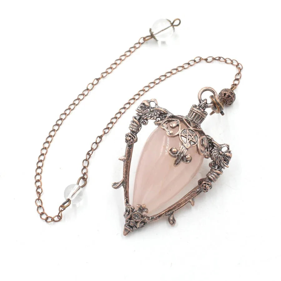 Pendule Divinatoire en Pierre Naturelle – Monture Vintage Ciselée, 8 Pierres et 2 Modèles