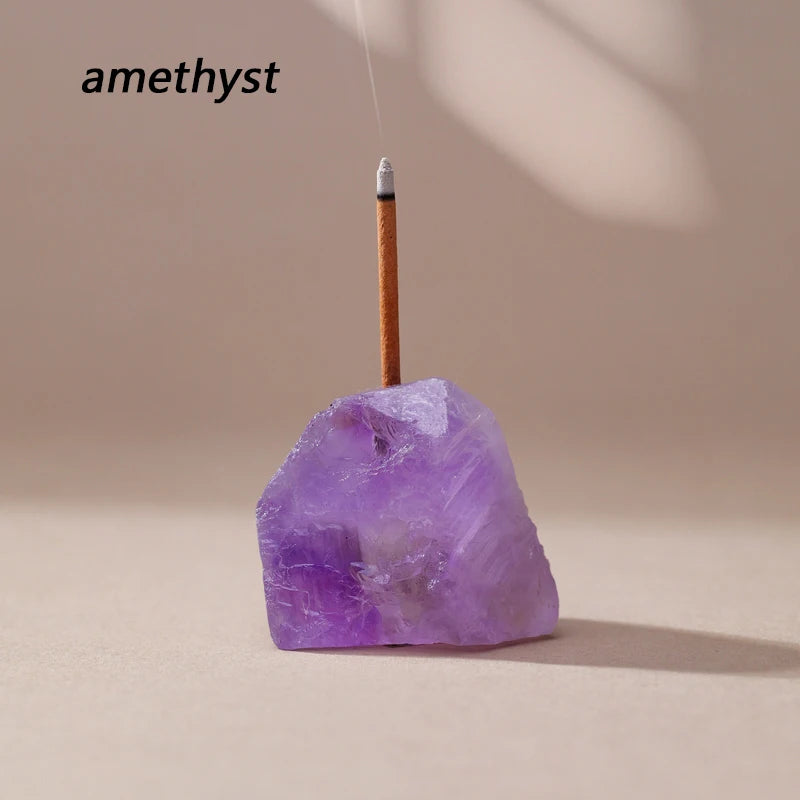 Porte-Encens en Pierre Brute Naturelle – Améthyste, Quartz Rose, Citrine, Labradorite… 13 Pierres