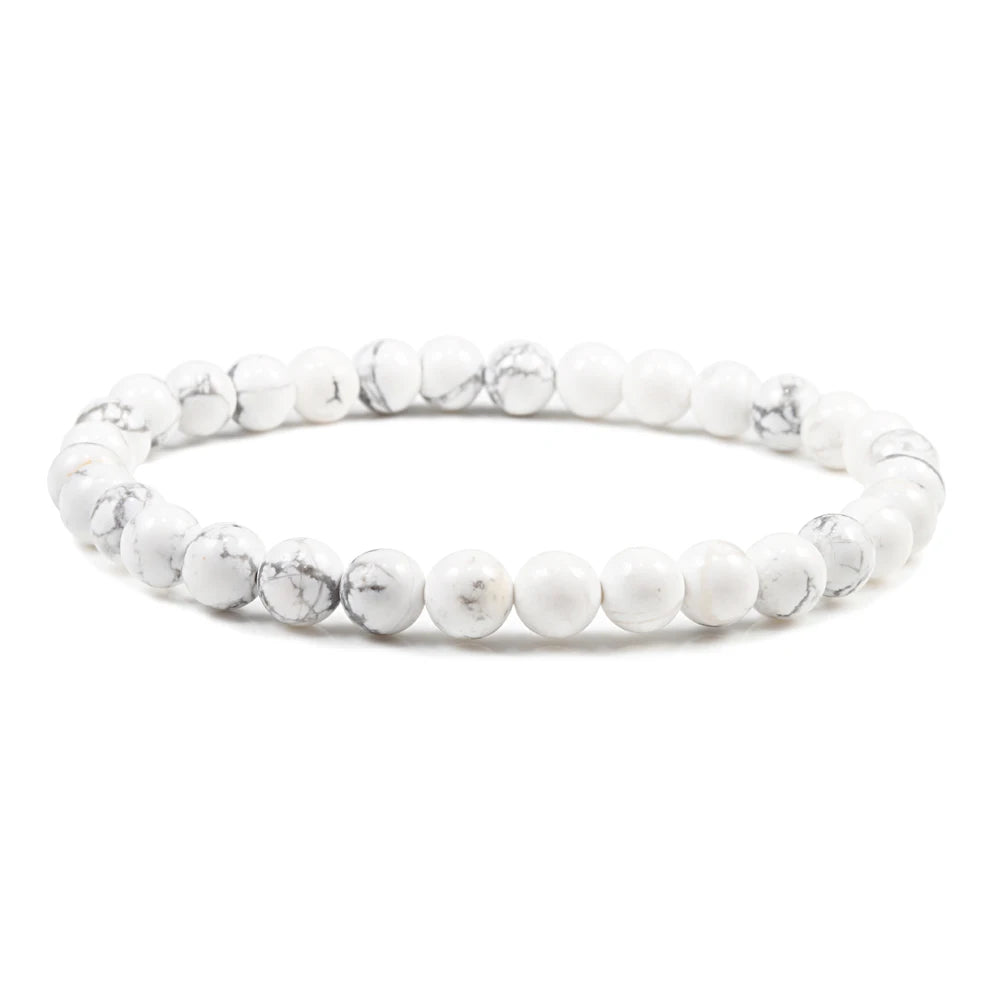 Bracelet Howlite Blanche Naturelle – Perles 6, 8 ou 10 mm, 17 à 21 cm, Femme et Homme