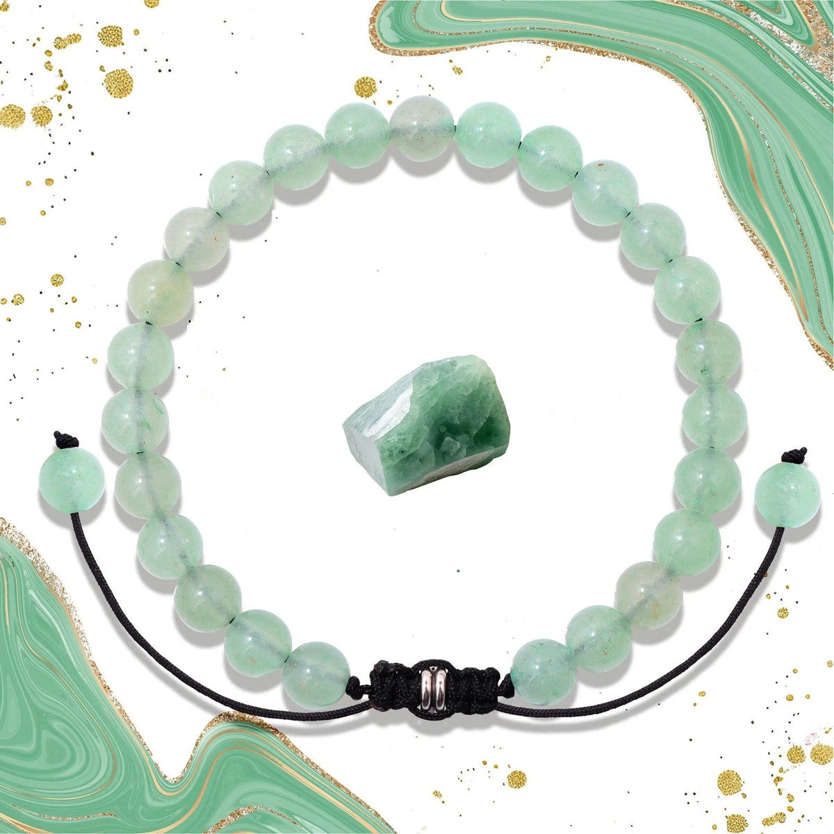 Bracelet Cordon Tressé Réglable – Perles de Pierre Naturelle au Choix 4, 6 ou 8 mm, avec Carte
