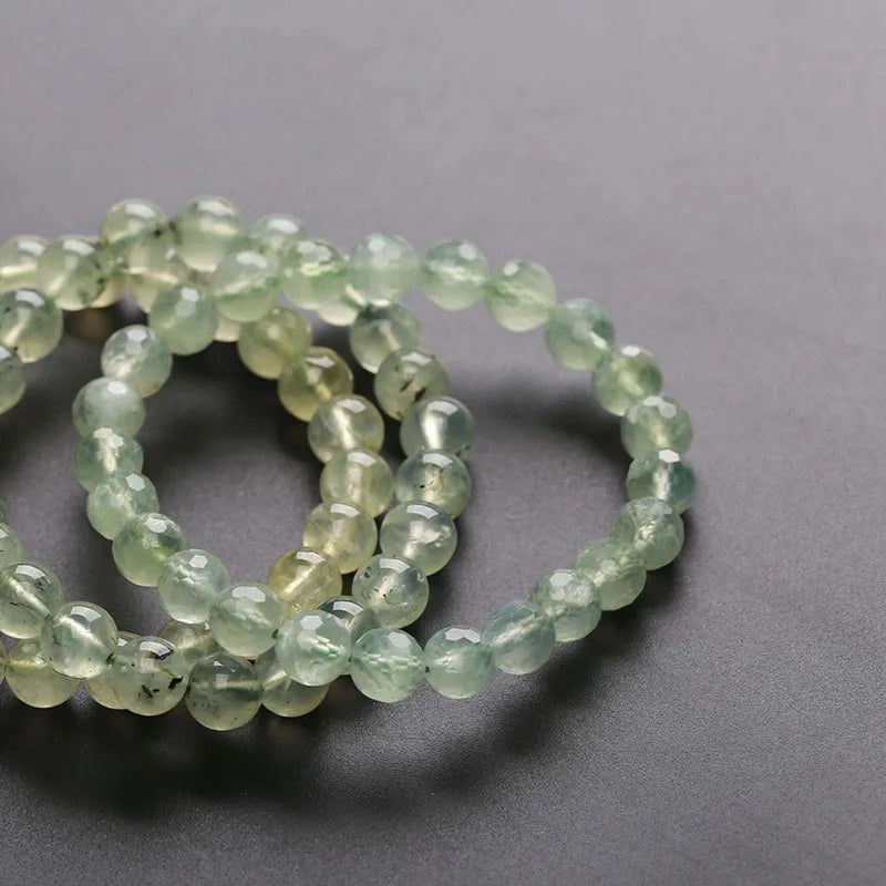 Bracelet Préhnite Naturelle Femme – Perles Rondes Vert Tendre 6, 8 ou 10 mm, Élastique, Bracelet Pierre Naturelle Lithothérapie, Idée Cadeau
