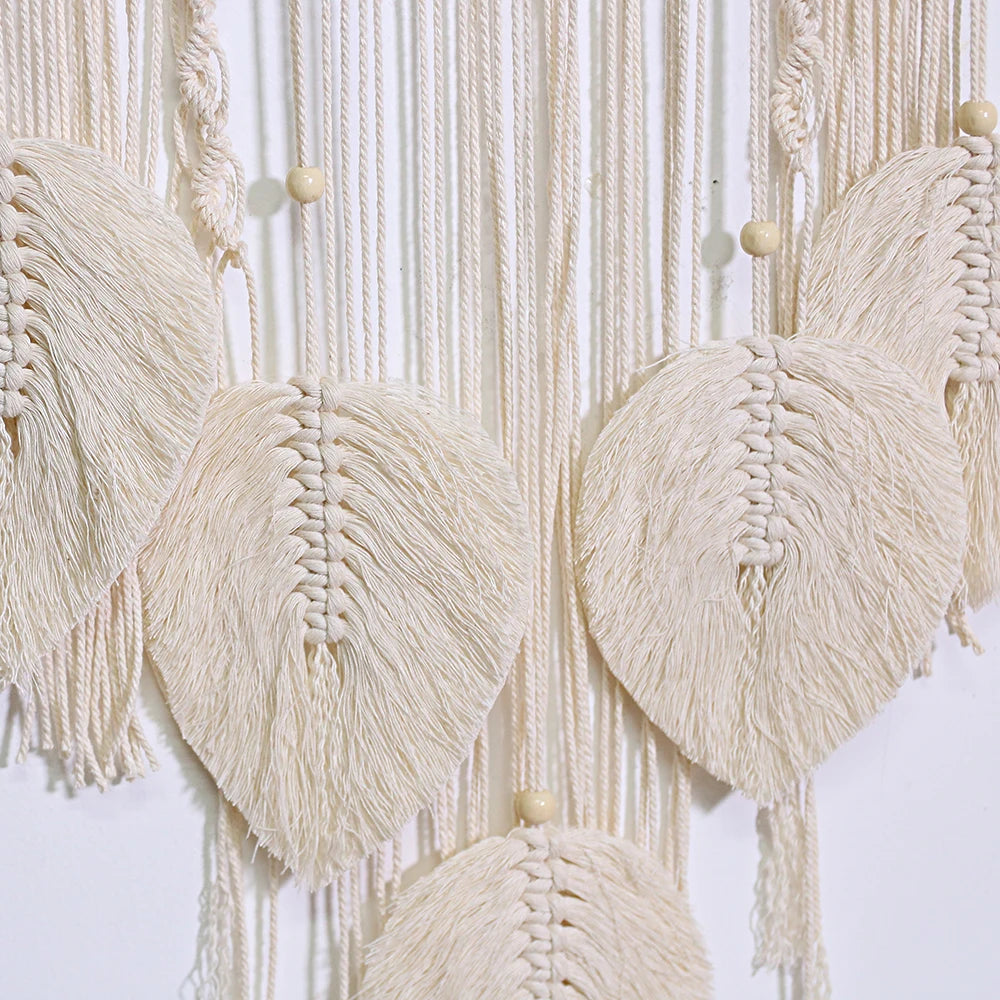 Grand Attrape-Rêves en Macramé à Feuilles – Tenture Murale Bohème Faite Main, 85 cm