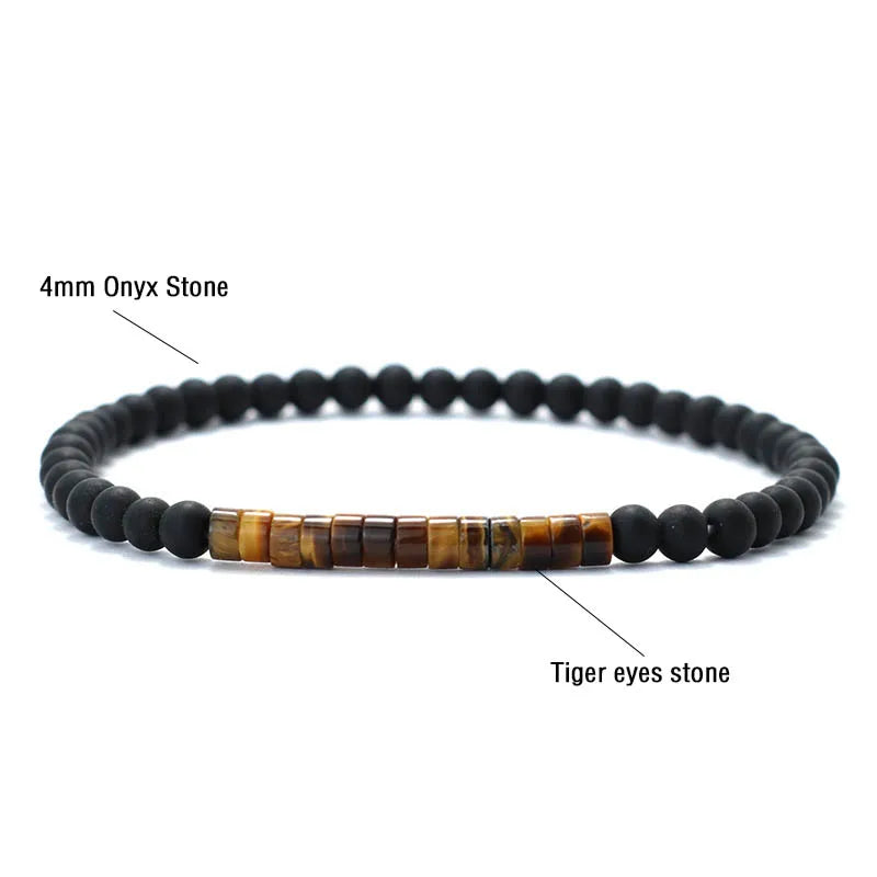 Bracelet Minimaliste Onyx Mat 4 mm – Segment Œil de Tigre, Obsidienne ou Larvikite, Unisexe