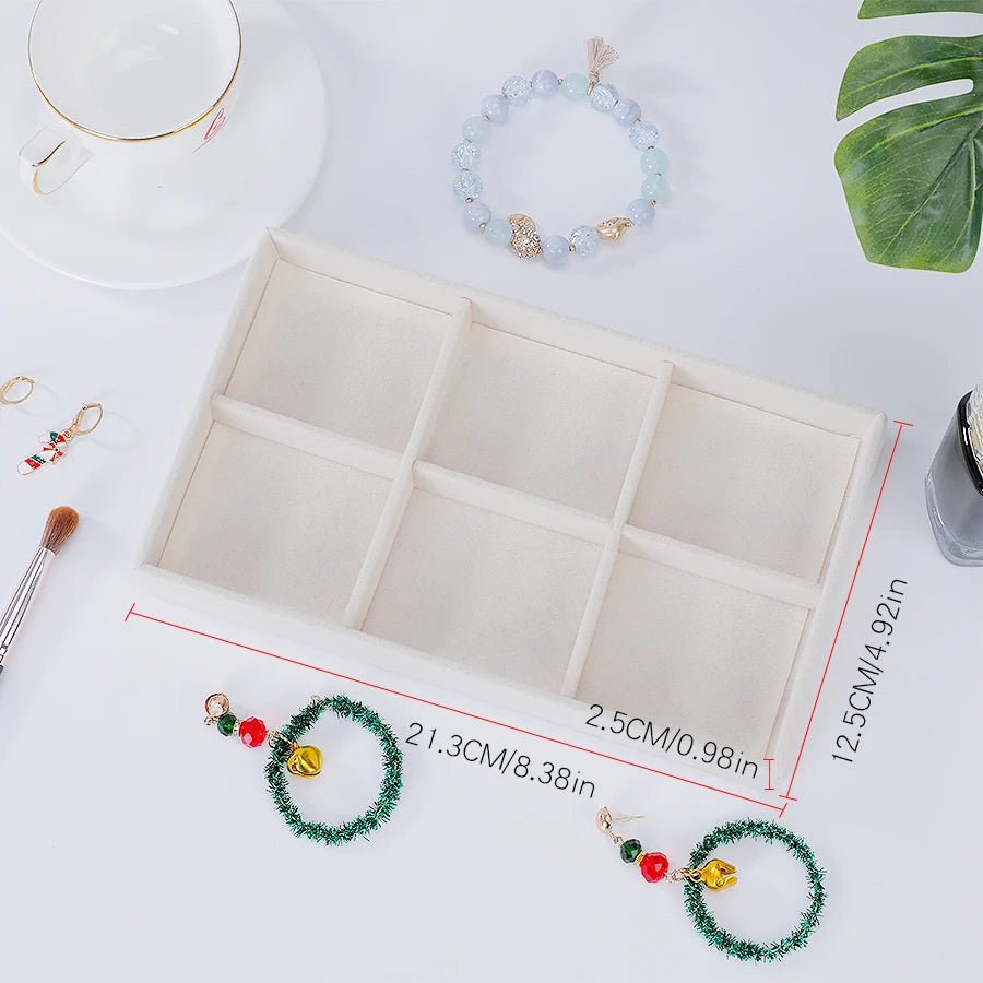 Plateau à Bijoux en Velours Beige – Organisateur Empilable pour Tiroir, Bagues, Bracelets et Boucles d'Oreilles, 9 Modèles de Compartiments