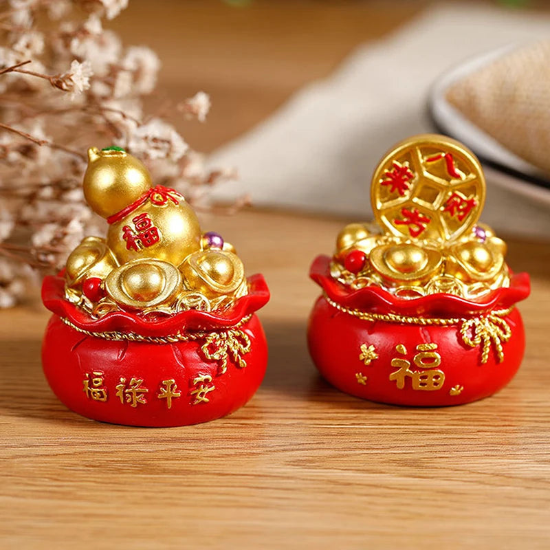 Sac de Fortune Feng Shui en Résine – Porte-Bonheur Rouge et Or du Nouvel An Chinois, 5 Modèles