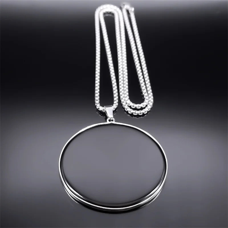 Collier Grand Médaillon en Obsidienne Noire – Chaîne Acier 60 cm, Argenté ou Doré, Unisexe