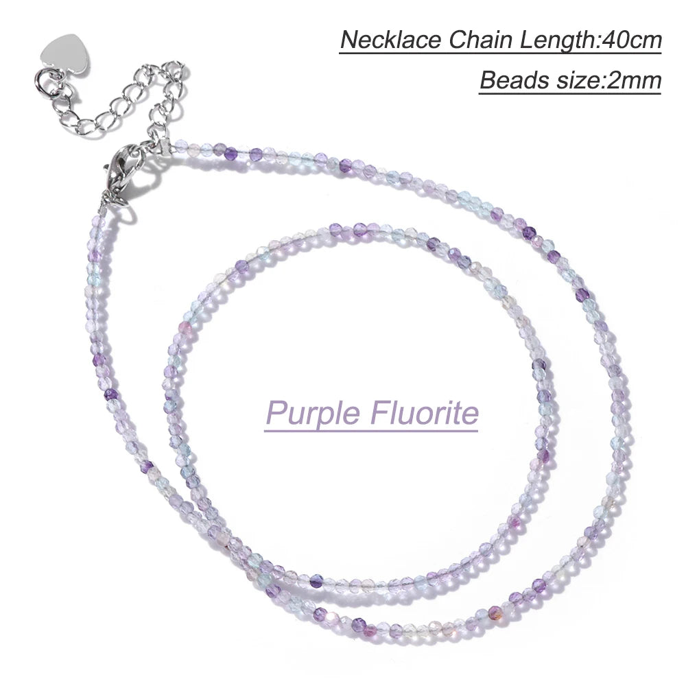 Collier Perles Facettées 2 mm en Pierre Naturelle – Ras du Cou Ultra-Fin, 14 Pierres, 40 cm