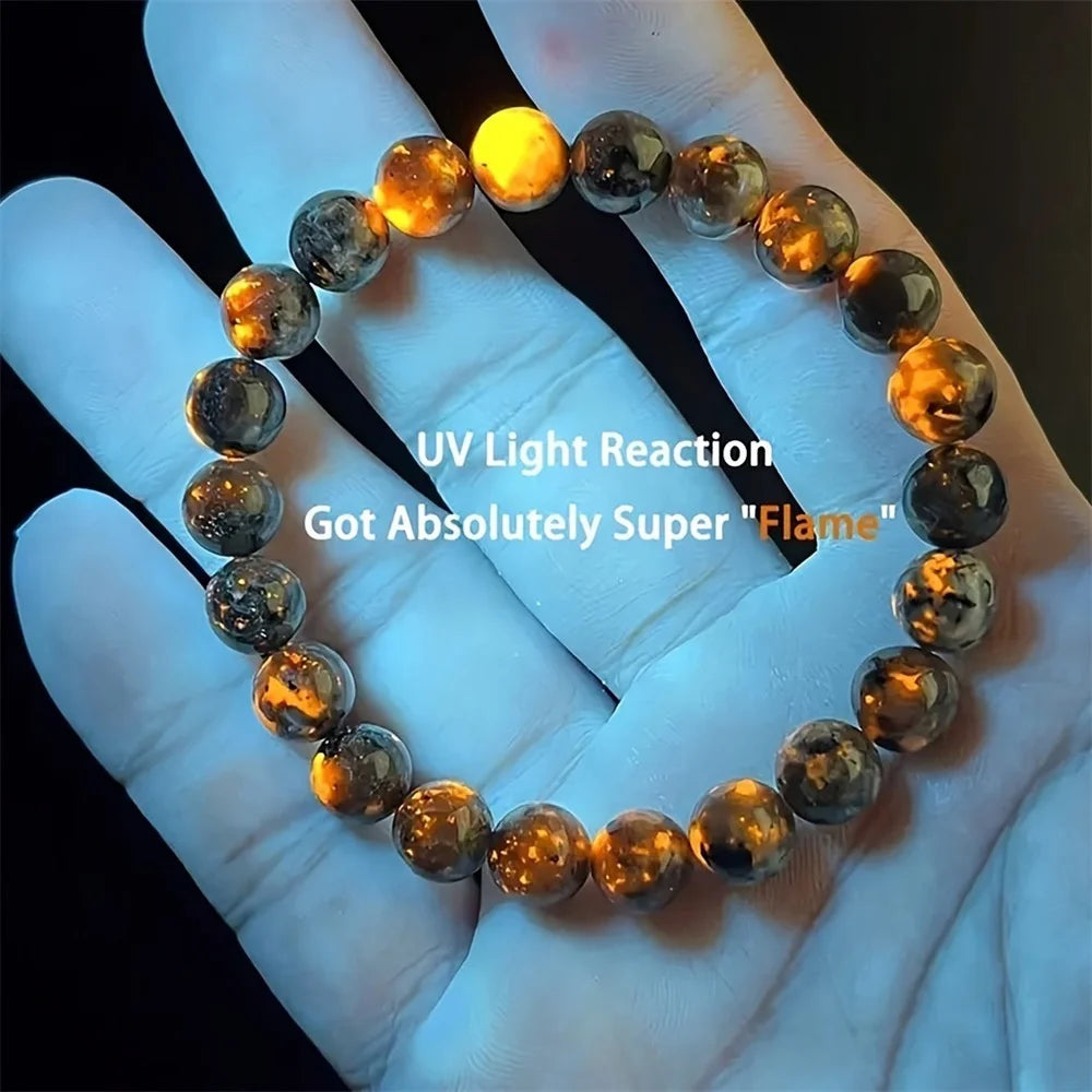 Bracelet Yooperlite Naturelle – Pierre Fluorescente aux UV, Perles 6 à 12 mm, Unisexe