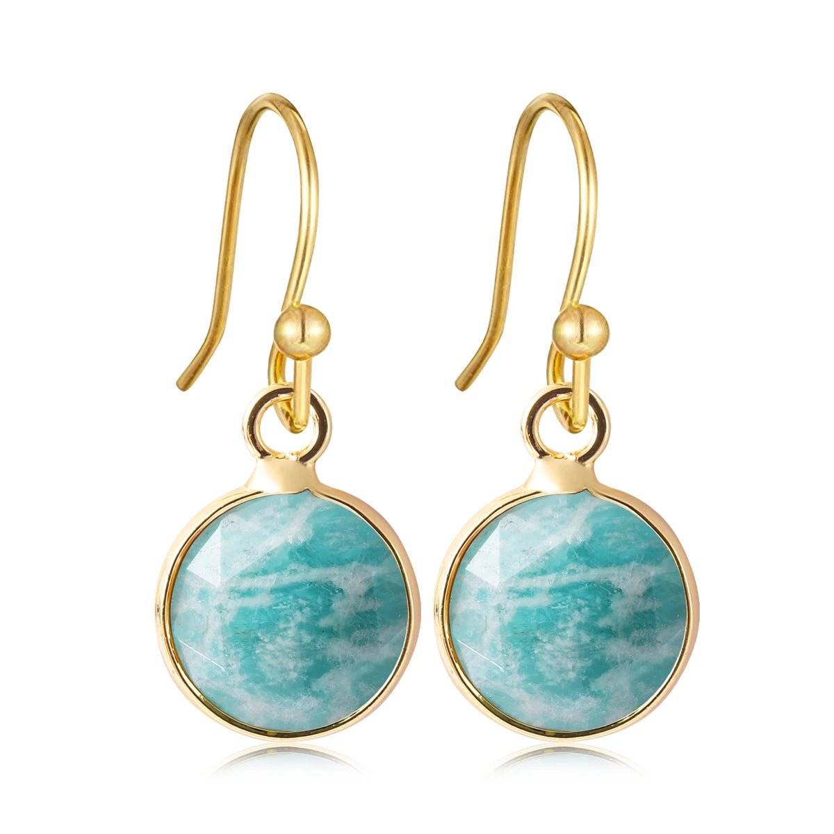 Boucles d'Oreilles Rondes en Pierre Naturelle Facettée – Crochets Acier Doré, 17 Pierres au Choix