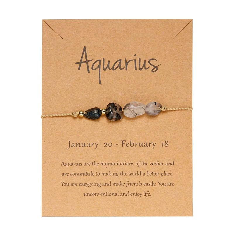 Bracelet Signe du Zodiaque en Pierres Naturelles – Cordon Réglable sur Carte Astro, 12 Signes