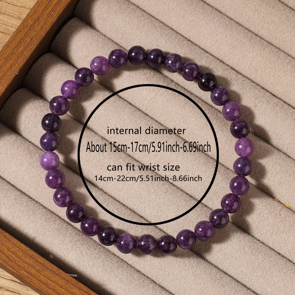 Bracelet Améthyste Naturelle – Perles Rondes 6, 8 ou 10 mm, Élastique, Femme et Homme