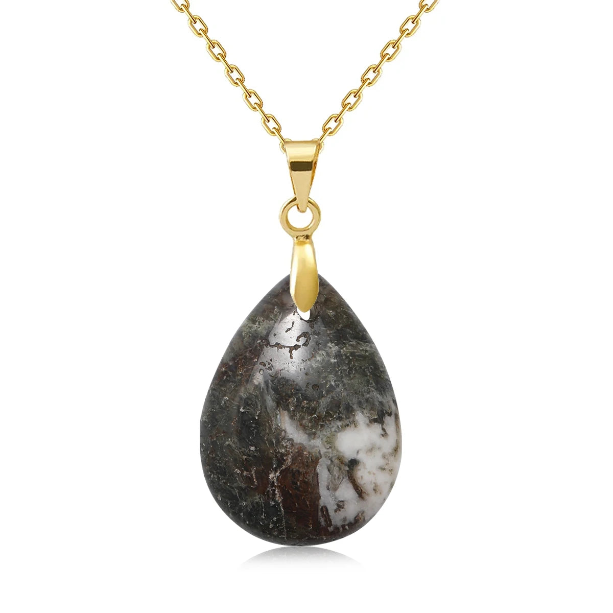 Collier Pendentif Goutte en Pierre Naturelle au Choix – Monture Dorée ou Argentée, avec Chaîne