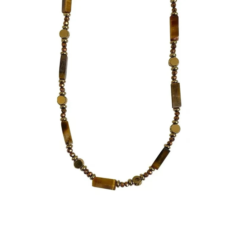 Collier Œil de Tigre Doré Femme à Superposer – Rang de Perles ou Pendentif Goutte, Acier Inoxydable, Bijou Pierre Naturelle, Idée Cadeau