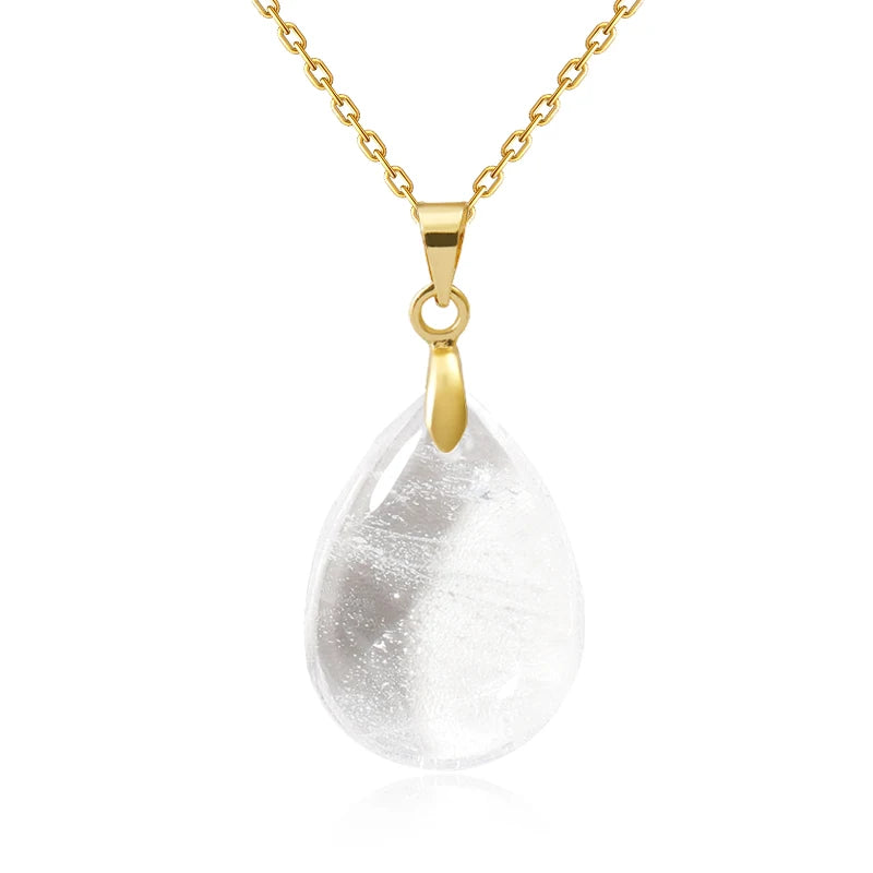 Collier Pendentif Goutte en Pierre Naturelle au Choix – Monture Dorée ou Argentée, avec Chaîne