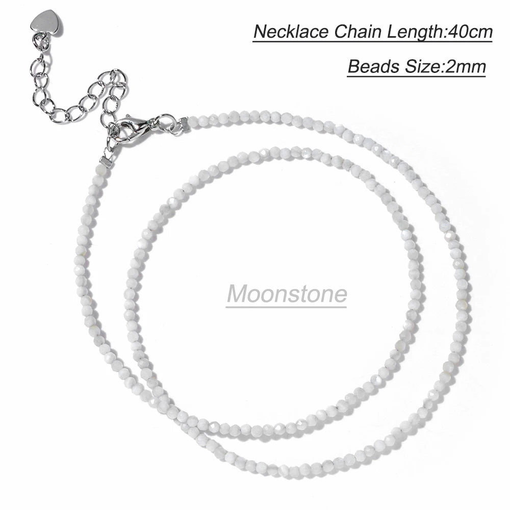 Collier Perles Facettées 2 mm en Pierre Naturelle – Ras du Cou Ultra-Fin, 14 Pierres, 40 cm