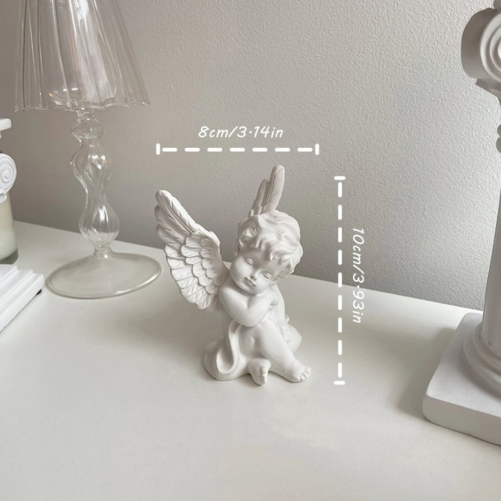Figurine Chérubin en Résine Blanche – Ange Pensif aux Ailes, Décoration Classique, 2 Modèles