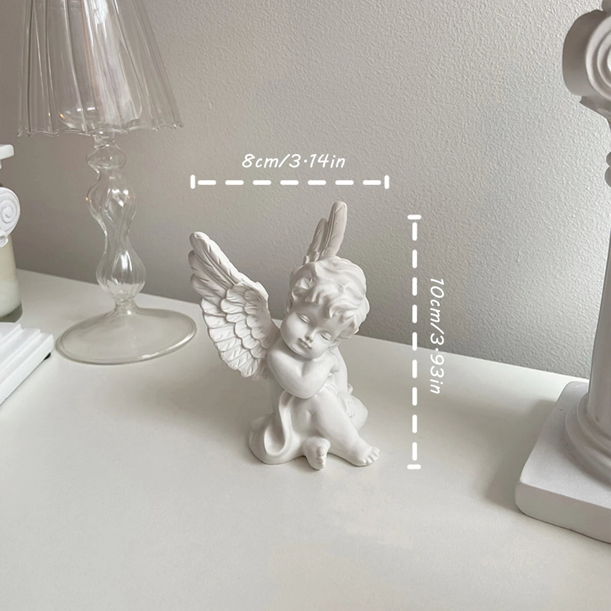 Figurine Chérubin en Résine Blanche – Ange Pensif aux Ailes, Décoration Classique, 2 Modèles