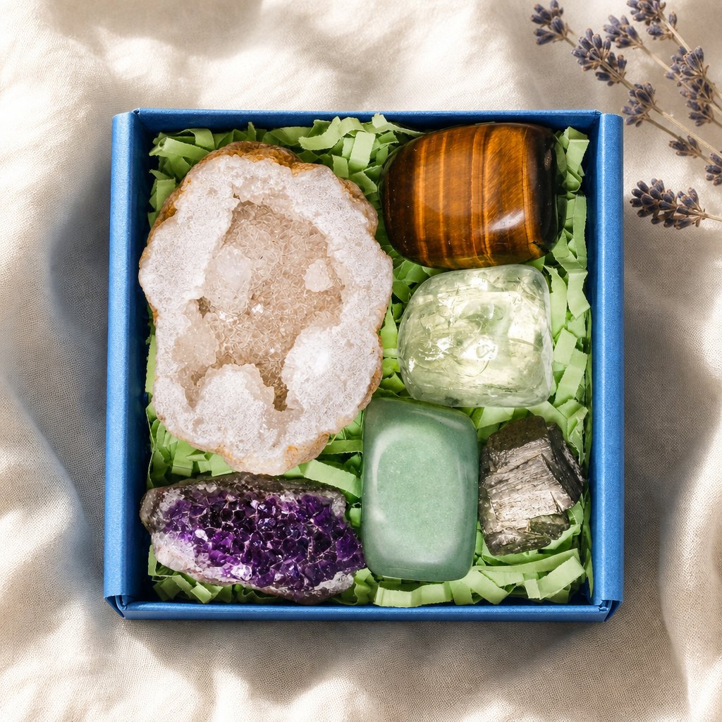 Coffret de pierres naturelles brutes et roulées