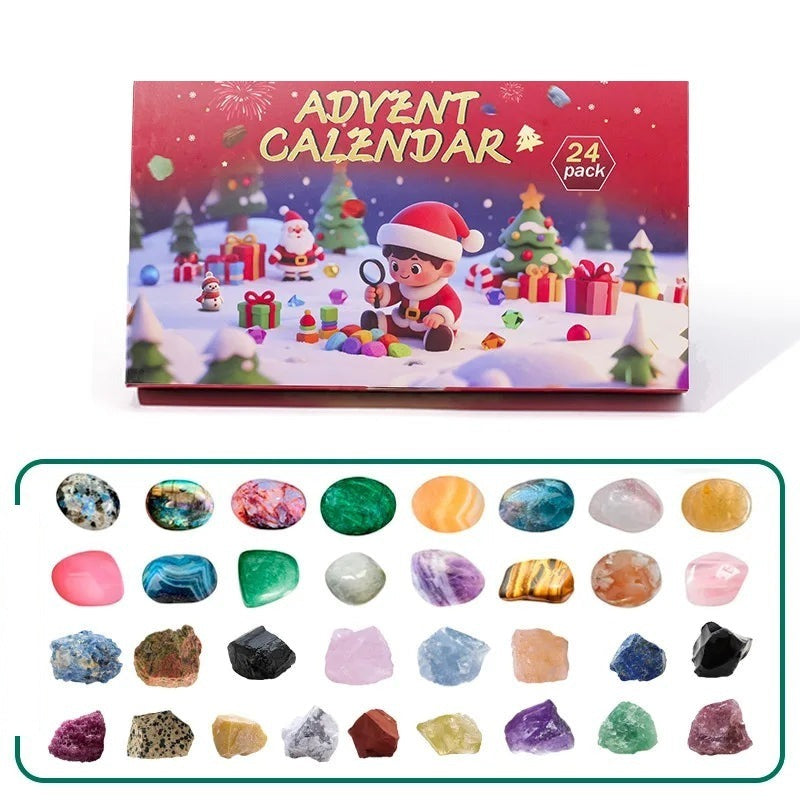 Calendrier de l'Avent Cristaux – coffret rouge, pierres roulées