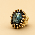 Bague vintage plaquée or 18 carats sertie d'une labradorite naturelle