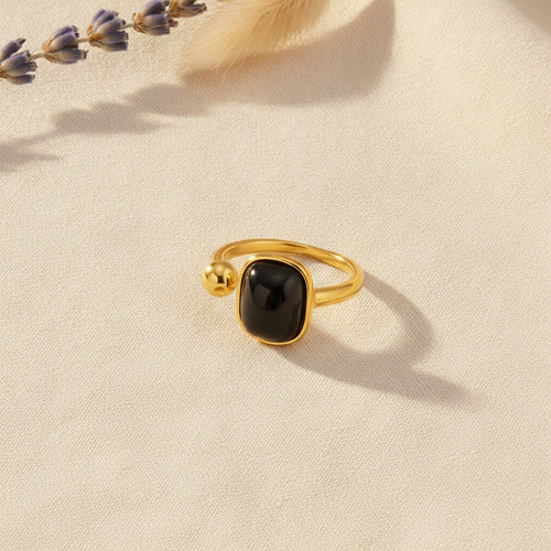 Bague Obsidienne Noire Ajustable