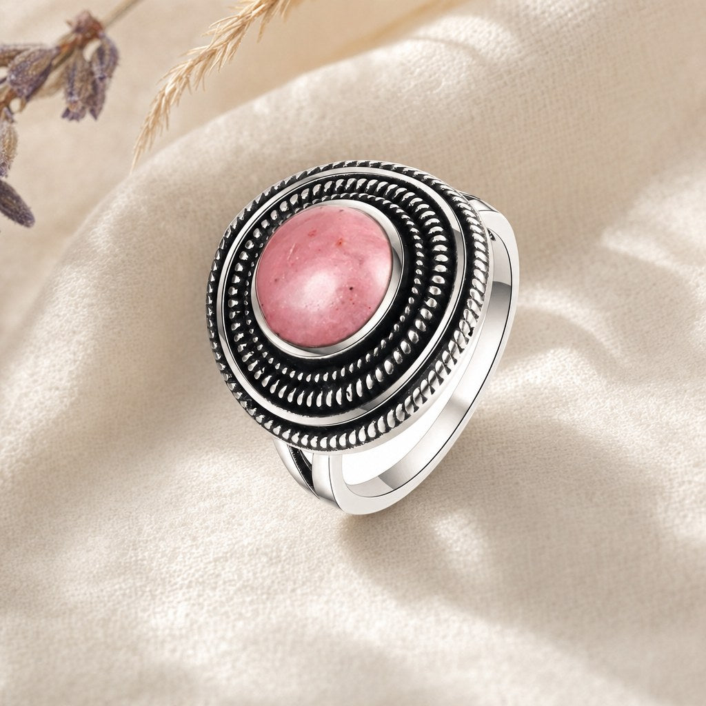 Bague Ronde Spirale Pierre Naturelle 8 mm Femme