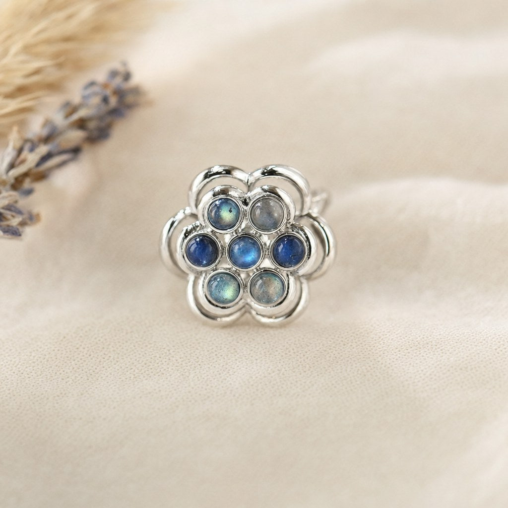 Bague Rotative Fleur en Labradorite Femme