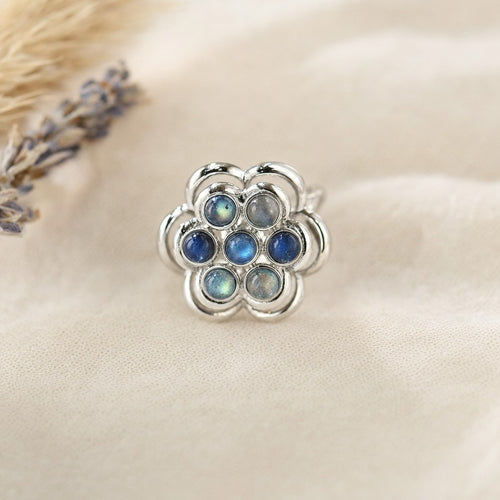 Bague Rotative Fleur en Labradorite Femme