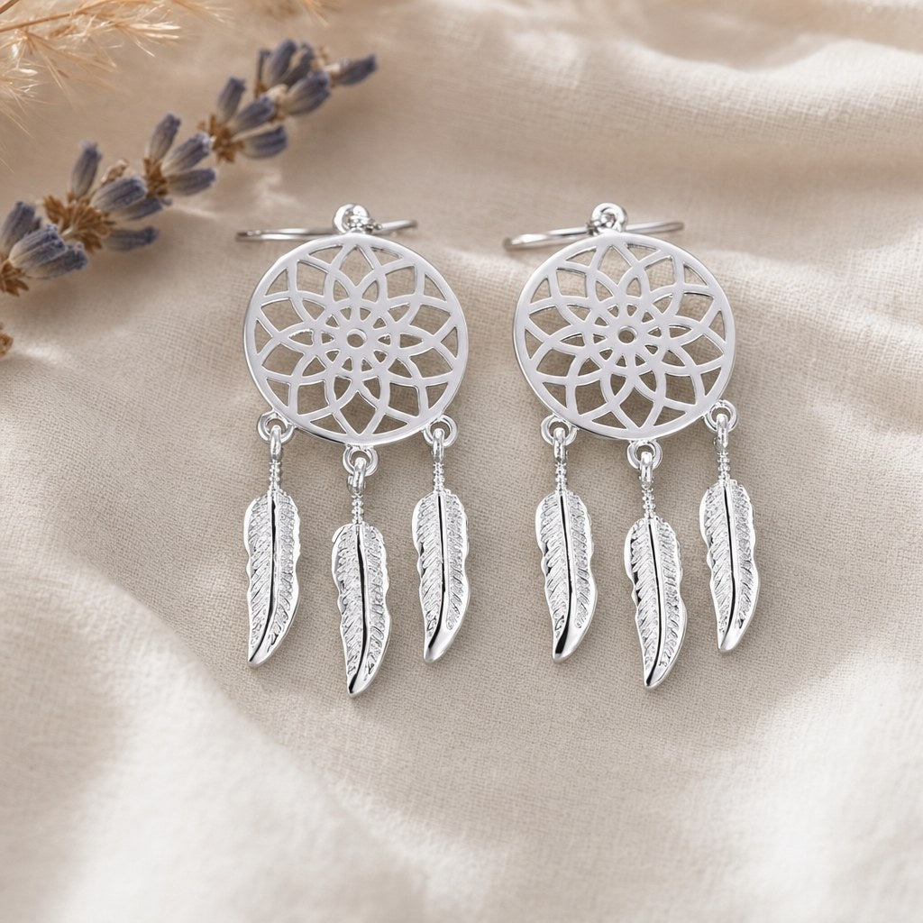Boucles d'Oreilles Attrape-Rêves en Argent 925 Femme