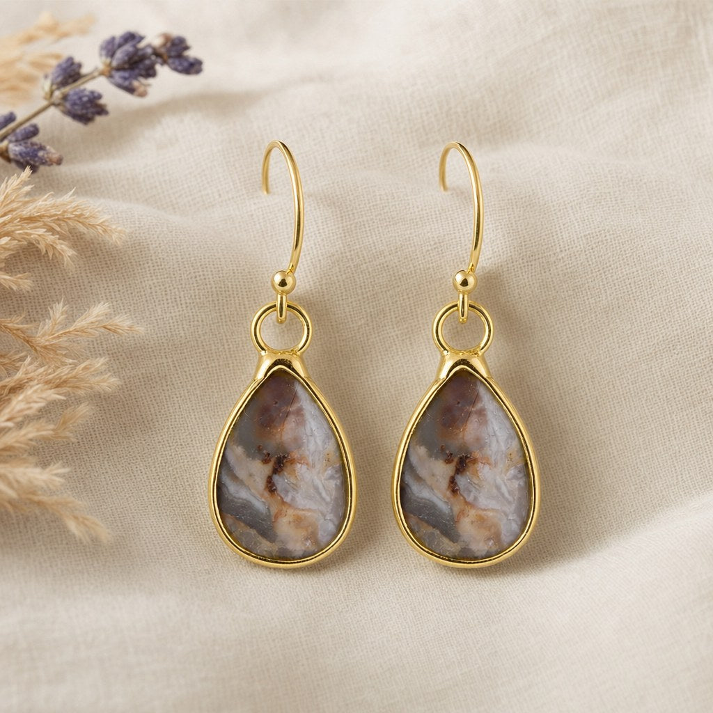 Boucles d'Oreilles Gouttes Facettées en Pierre Naturelle Femme