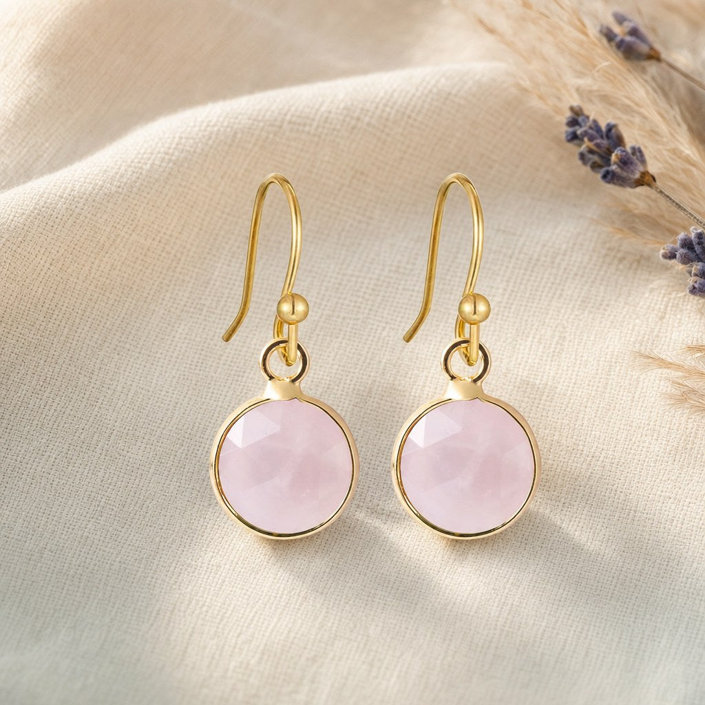 Boucles d'Oreilles Rondes en Pierre Naturelle Facettée Femme