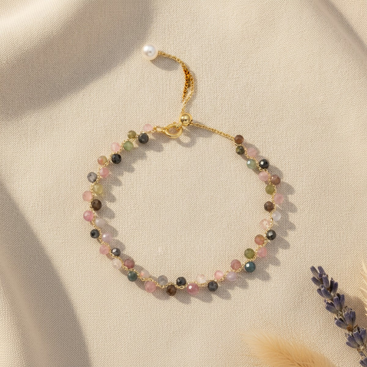Bracelet Chaîne Dorée Perles Facettées 3 mm