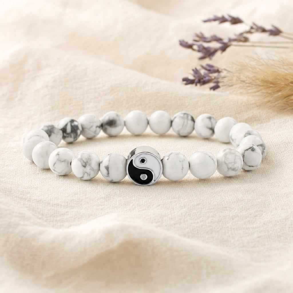 Bracelet Yin Yang Onyx Mat et Howlite Homme et Femme