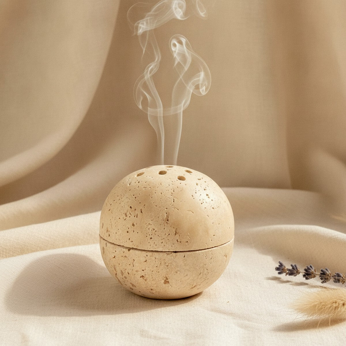 Brûle-Encens Sphère en Travertin Naturel