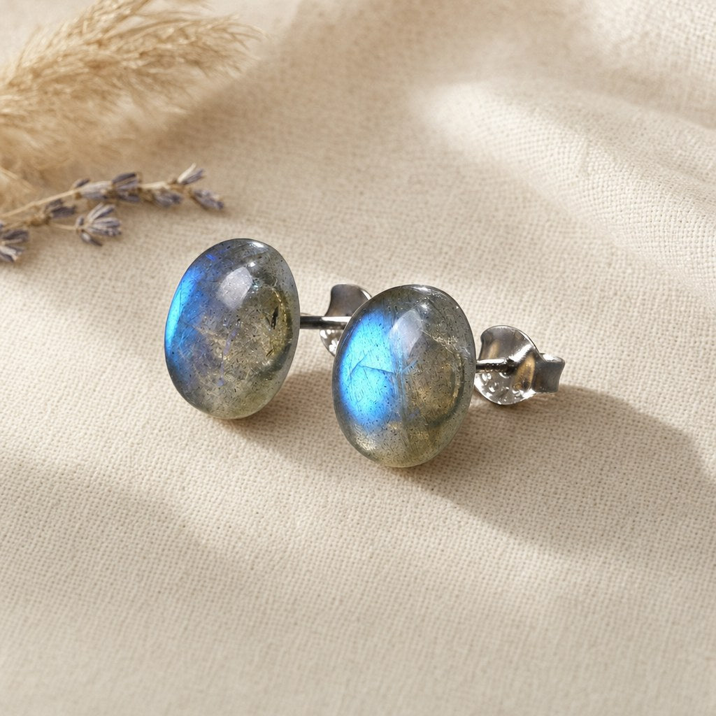 Clous d'Oreilles Labradorite Ovale Femme