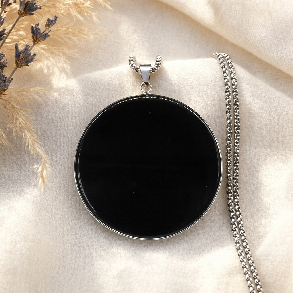 Collier Grand Médaillon en Obsidienne Noire Homme et Femme