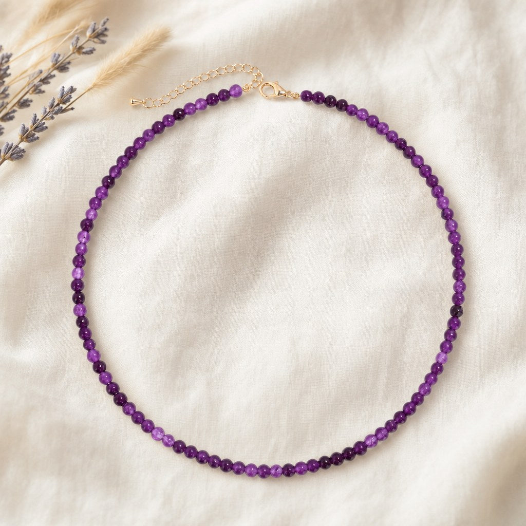 Collier Ras du Cou Perles de Pierre Naturelle 4 mm Femme