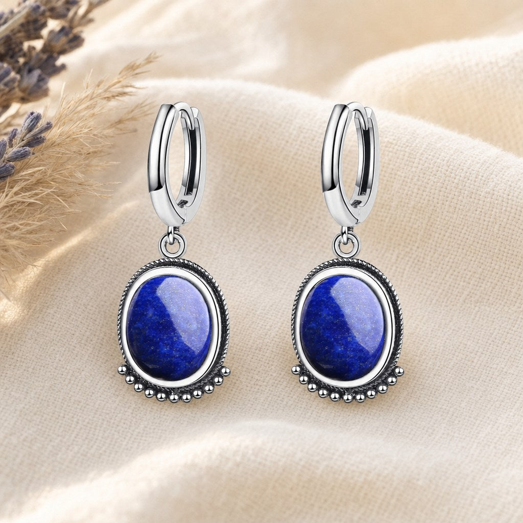 Créoles Vintage à Cabochon Ovale en Pierre Femme