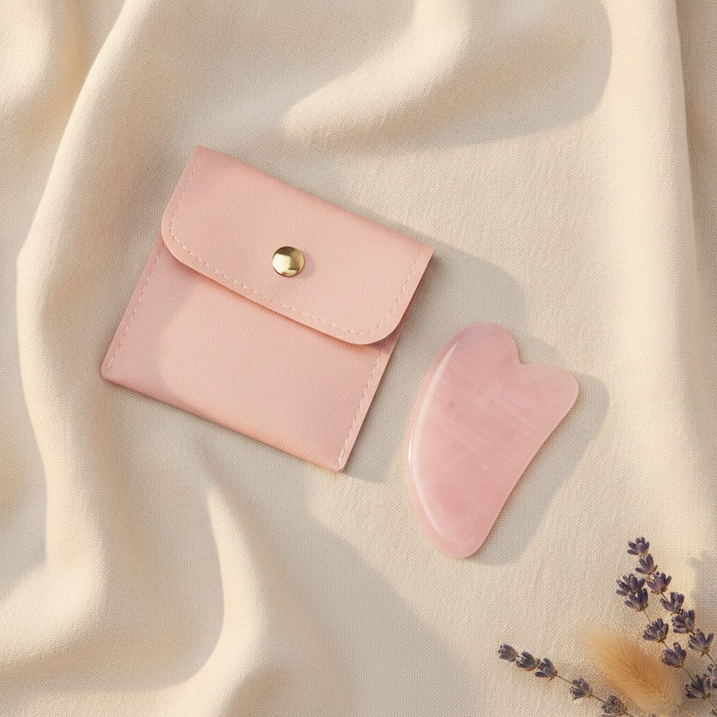 Gua Sha en Quartz Rose Naturel avec Pochette