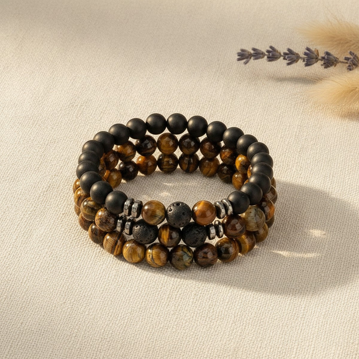 Lot de 3 Bracelets Homme en Pierres Naturelles