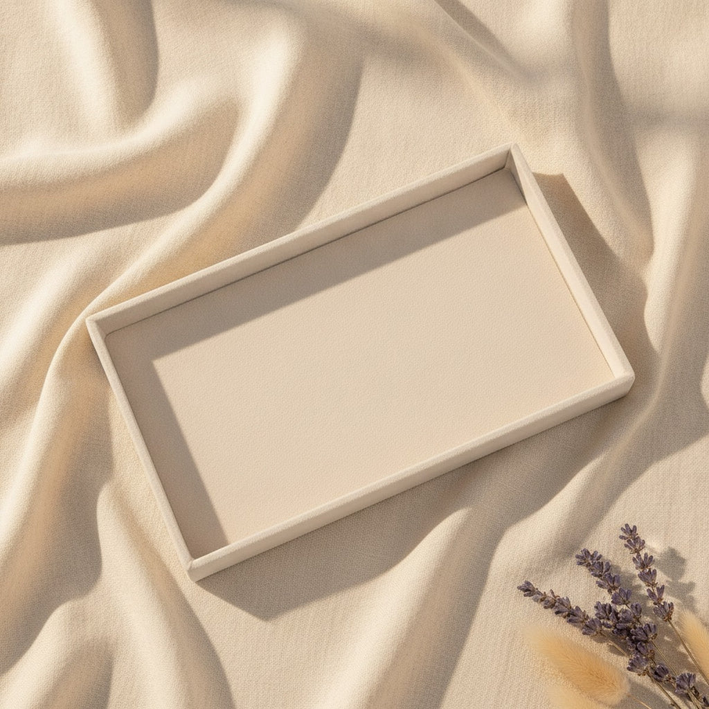 Plateau à Bijoux en Velours Beige