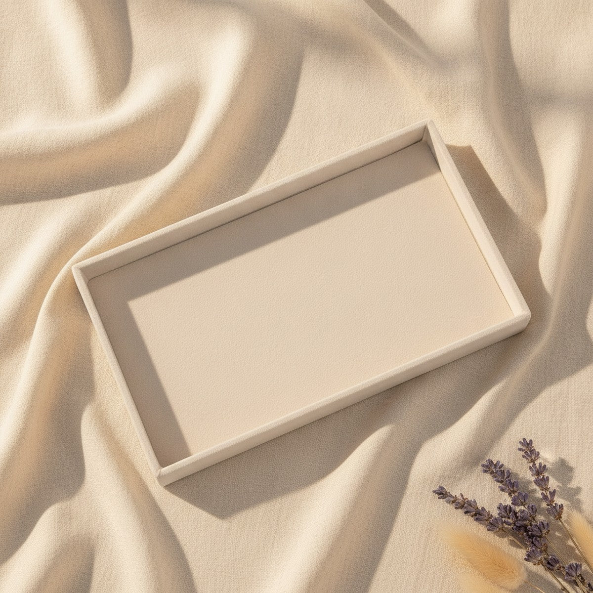 Plateau à Bijoux en Velours Beige