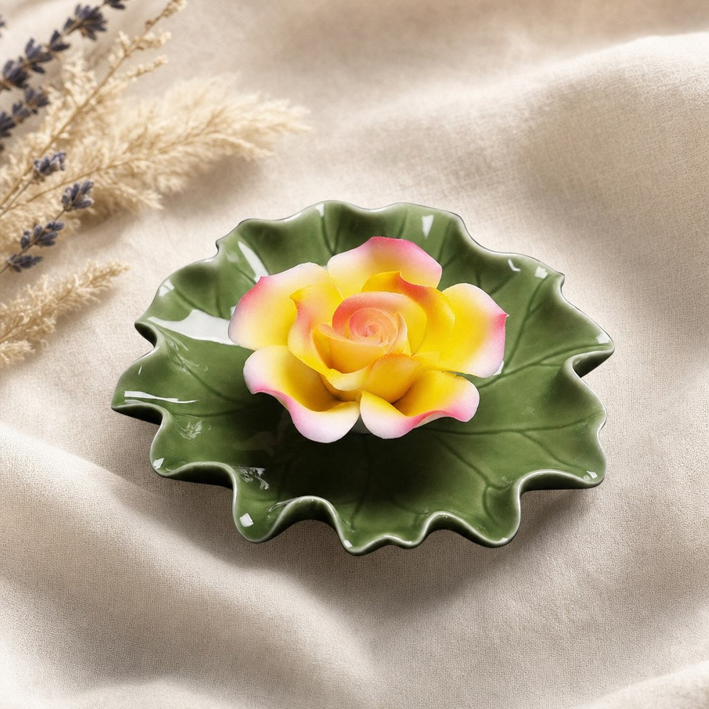 Porte-Encens Feuille de Lotus en Céramique