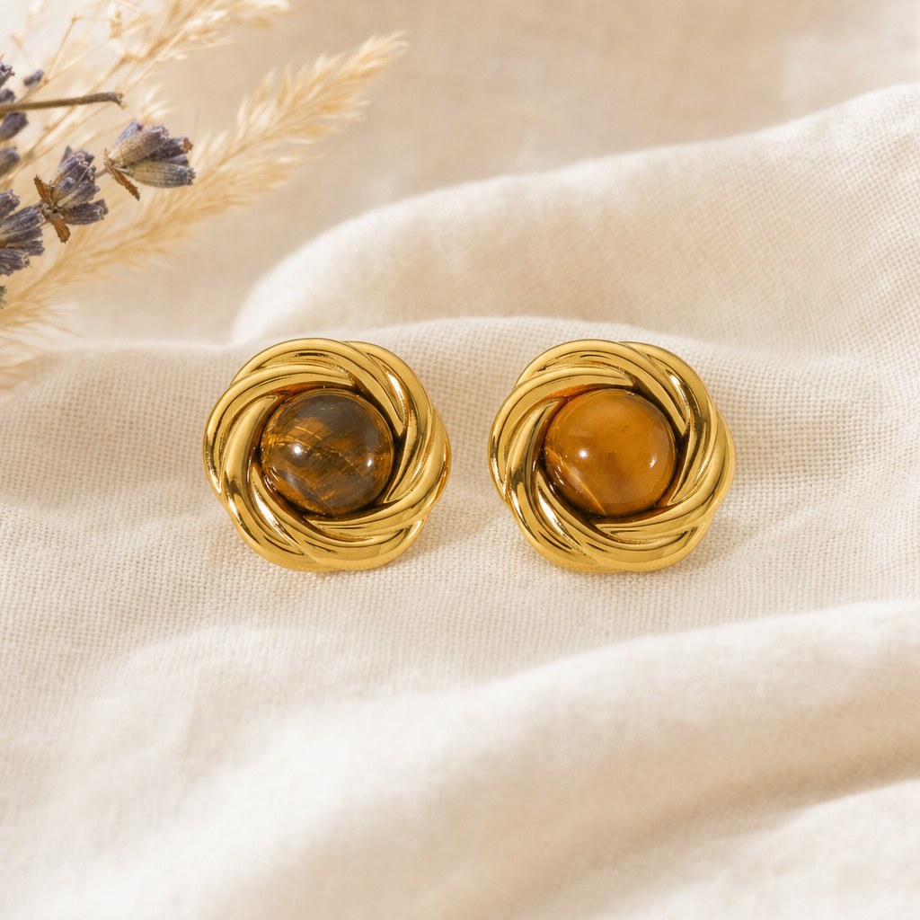 Boucles d'Oreilles Puces Œil de Tigre Femme