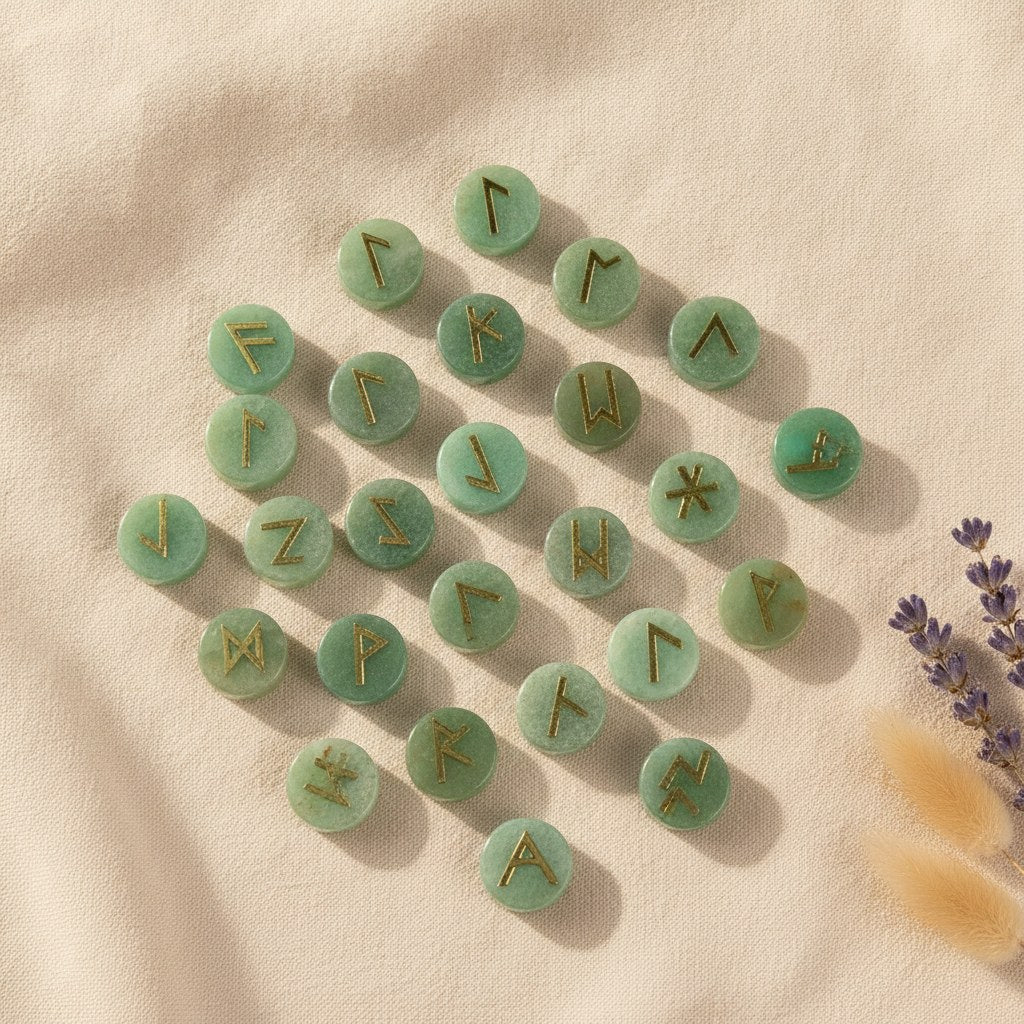 Jeu de 25 Runes Vikings en Pierre Naturelle Gravée